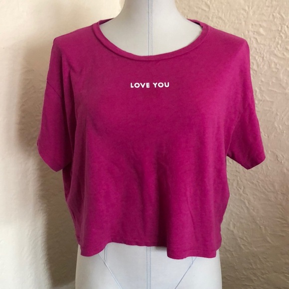 PINK Victoria's Secret Tops - Victoria’s Secret Pink Purple White Love You Cropped Tee Shirt T-Shirt Top M
